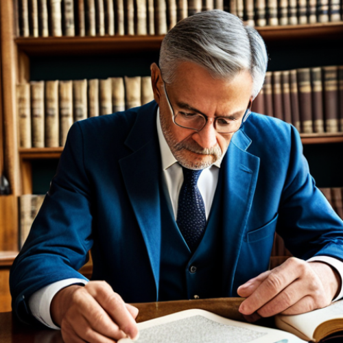 A professional genealogist, of respectful demeanor, meticulously studying historical family registers and ancient manuscripts laid out on a large, polished wooden desk. The scene is set within a serene, well-preserved historical archive, with towering bookshelves filled with bound volumes in the background. Soft, diffused natural light illuminates the documents, creating an atmosphere of deep focus and historical discovery. The subject is fully clothed in a modest, professional blazer and collared shirt, appropriate attire. Perfect anatomy, correct proportions, natural pose, well-formed hands, proper finger count. Safe for work, appropriate content, fully clothed, family-friendly, high-quality photograph.