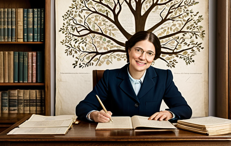 족보와 종친회 - Family History Research**

A fully clothed woman in a modest, professional outfit sits at a wooden d...