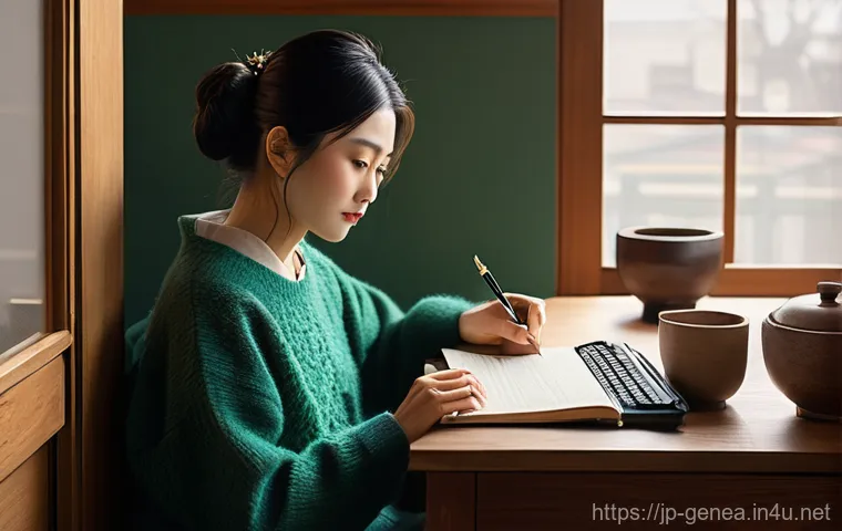 족보 제작 비용 - **Prompt:** A cozy, well-lit study with a blend of modern and traditional Japanese aesthetics. A per...