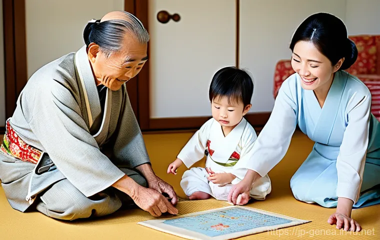 족보 제작 비용 - **Prompt:** An intimate close-up of hands carefully examining ancient-looking Japanese documents on ...