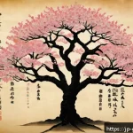 족보의 학술적 가치 - An elegant, detailed family tree chart displayed on an antique parchment background with Japanese ca...