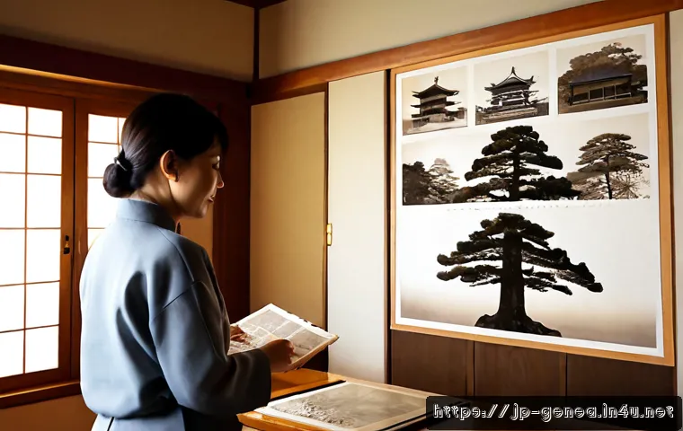 박씨 족보 - Photorealistic Japanese family genealogy research scene, an elderly Japanese man and his adult daugh...